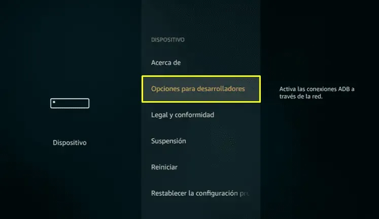 Opciones de desarrollador fire TV stick Opciones de desarrollador fire TV stick